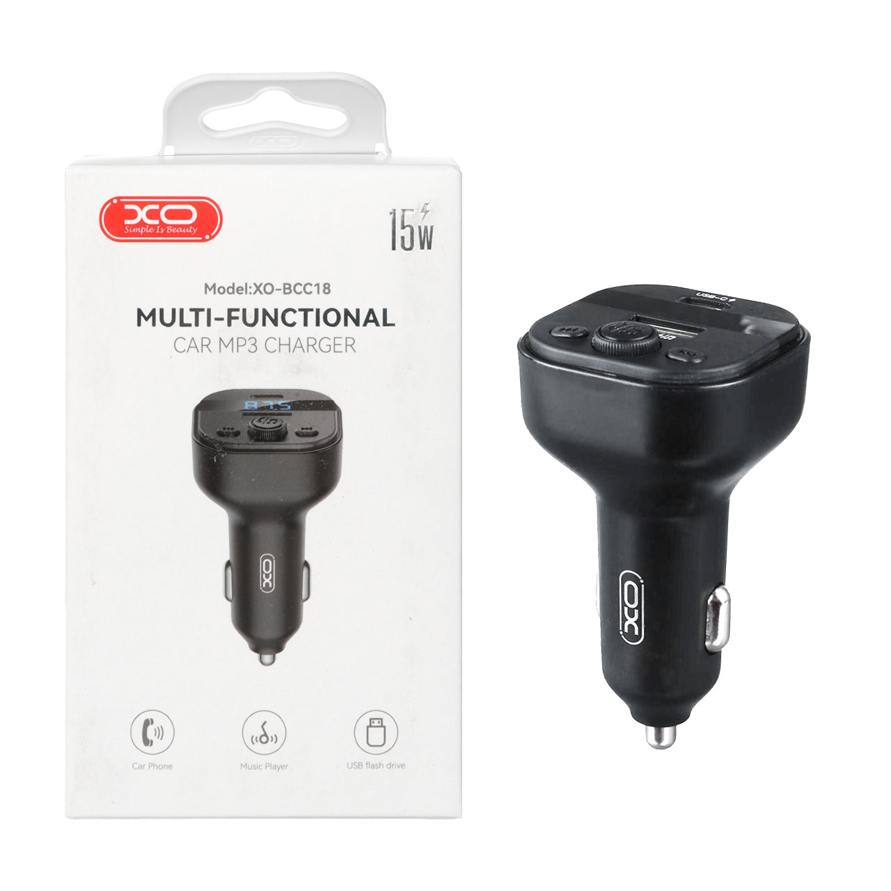 شارژر فندکی فست دو پورت و گیرنده بلوتوثی XO FMمدل XO-BCC18 15W - مشکی